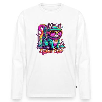 YANACAT Dessinée Cyberpunk Cyberchat Scifi Chat - T-shirt manches longues Premium bio Homme - blanc - Devant - Nico (187cm)