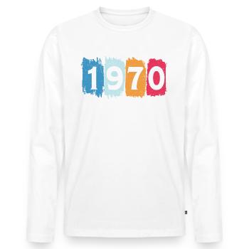 T-shirt rétro 1970 70 millésime 1970 - T-shirt manches longues Premium bio Homme - blanc - Devant - Nico (187cm)