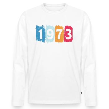 Retro 1973 t-shirt 73 vintage 1973 - Men's Premium Organic Long Sleeve Shirt - white - Front - Nico (187cm)