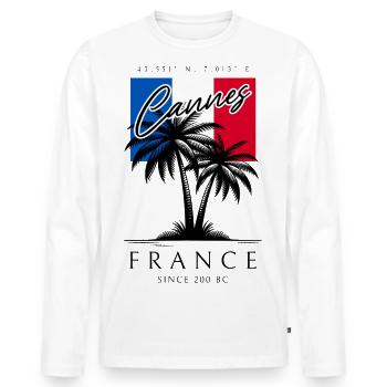 Cannes Frankreich Palmen Flagge Reise Souvenir - Männer Premium Bio Langarmshirt - Weiß - Vorne - Nico (187cm)