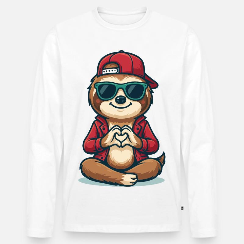 Chill Love Sloth - Männer Premium Bio Langarmshirt - Weiß