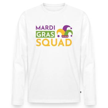 Mardi Gras Squad - Men's Premium Organic Long Sleeve Shirt - white - Front - Nico (187cm)