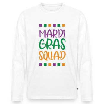 Mardi Gras Squad - Men's Premium Organic Long Sleeve Shirt - white - Front - Nico (187cm)
