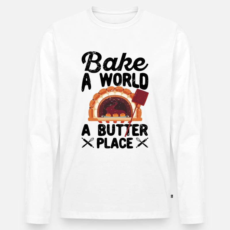 Lustiger Brotbacken-Bäcker - Männer Premium Bio Langarmshirt - Weiß