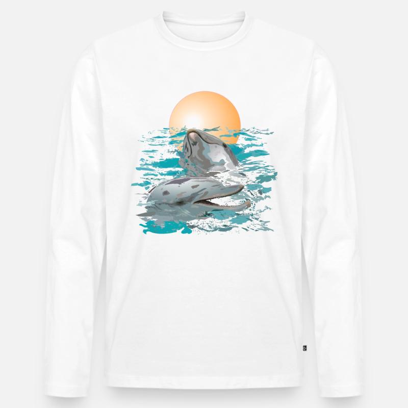 Delfine - Männer Premium Bio Langarmshirt - Weiß