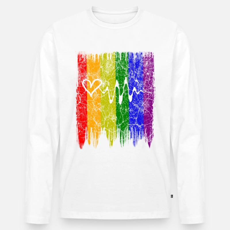 Regenbogen Herz - Männer Premium Bio Langarmshirt - Weiß