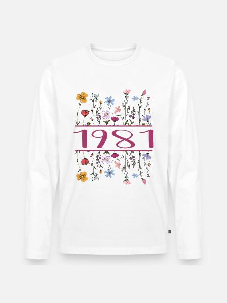 1981 Legendarisk Sedan 1981 Födelsedag 1981 Kvinnor - Ekologisk långärmad premium-T-shirt herr - vit
