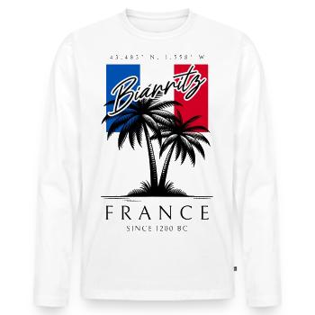 Biarritz Frankreich Palmen Flagge Reise Souvenir - Männer Premium Bio Langarmshirt - Weiß - Vorne - Nico (187cm)