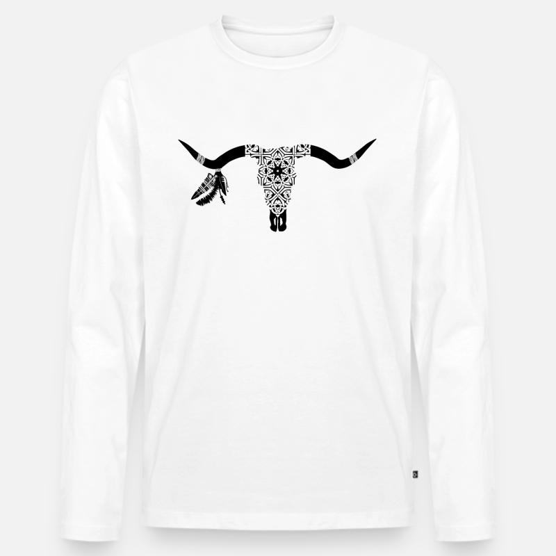 Mandala Skull - Männer Premium Bio Langarmshirt - Weiß