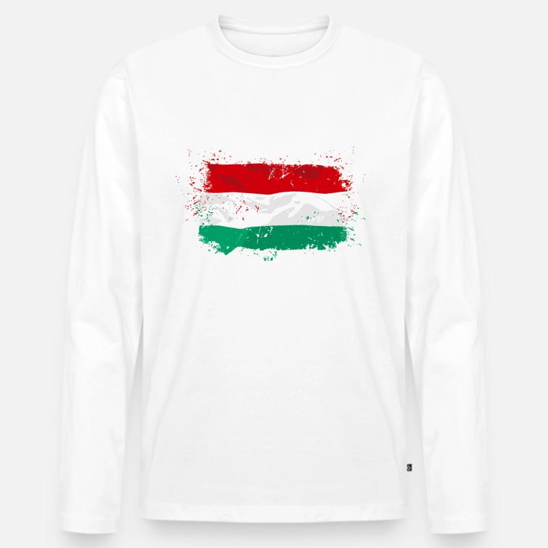 Hungary Flag - Männer Premium Bio Langarmshirt - Weiß