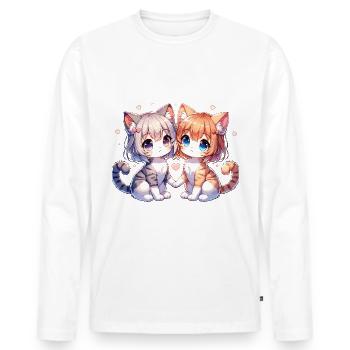 Niedliche Katzenfreunde mit Herz-Details - Männer Premium Bio Langarmshirt - Weiß - Vorne - Nico (187cm)