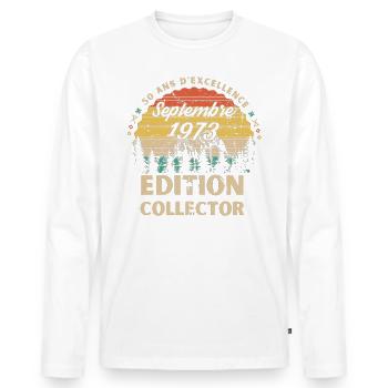 Aniversaire 50 Ans Septembre 1973 Vintage - T-shirt manches longues Premium bio Homme - blanc - Devant - Nico (187cm)
