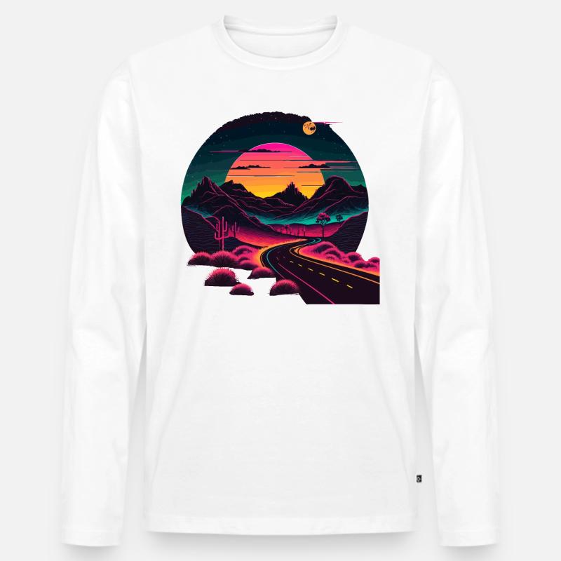 Straße im Synthwave-Stil - Männer Premium Bio Langarmshirt - Weiß