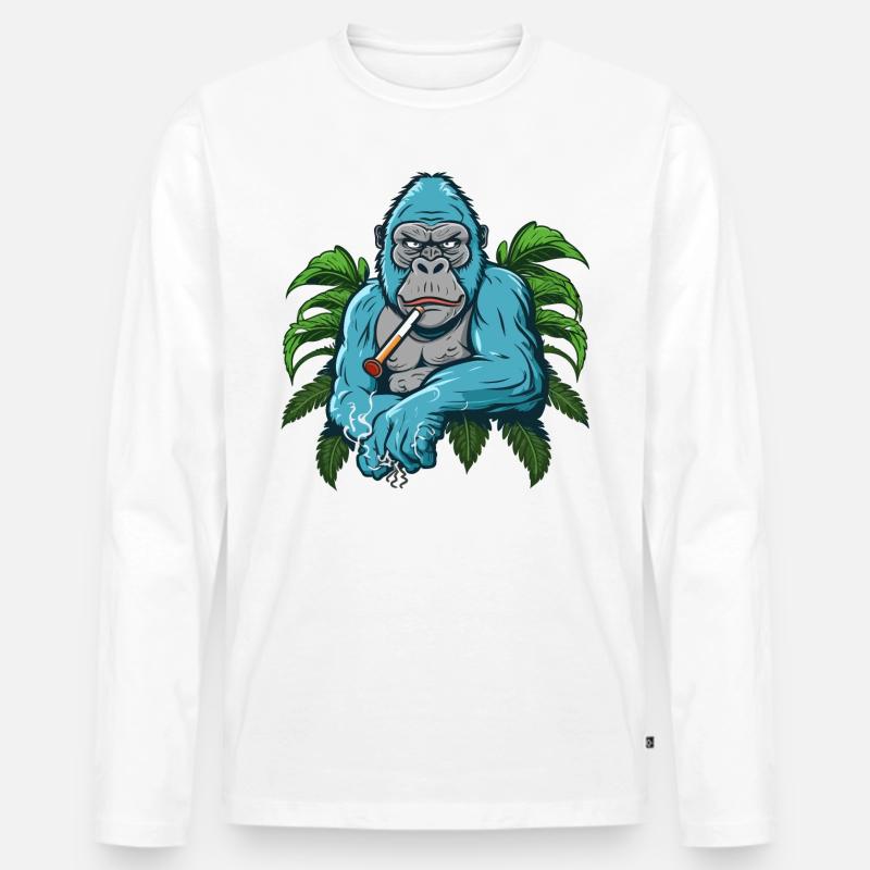 Stumpfer Gorilla - Männer Premium Bio Langarmshirt - Weiß