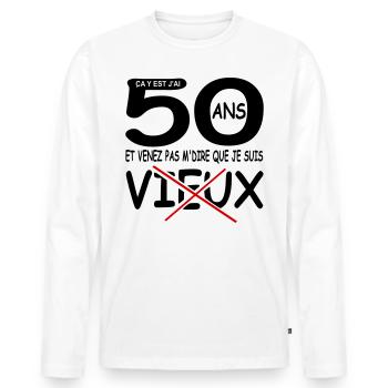 50 ans / anniversaire 50 ans / cadeau 50 ans - T-shirt manches longues Premium bio Homme - blanc - Devant - Nico (187cm)