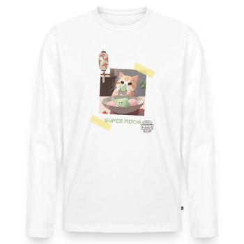 Cuddly and Adorable Cat Eating Mochi Japan Kawaii - Men's Premium Organic Long Sleeve Shirt - white - Front - Nico (187cm)