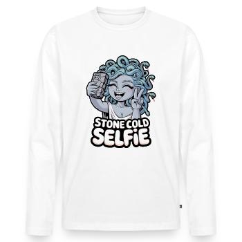 Stone Cold Selfie - Men's Premium Organic Long Sleeve Shirt - white - Front - Nico (187cm)
