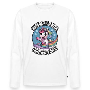 Shred The Snow, Unicorn Style! - Men's Premium Organic Long Sleeve Shirt - white - Front - Nico (187cm)