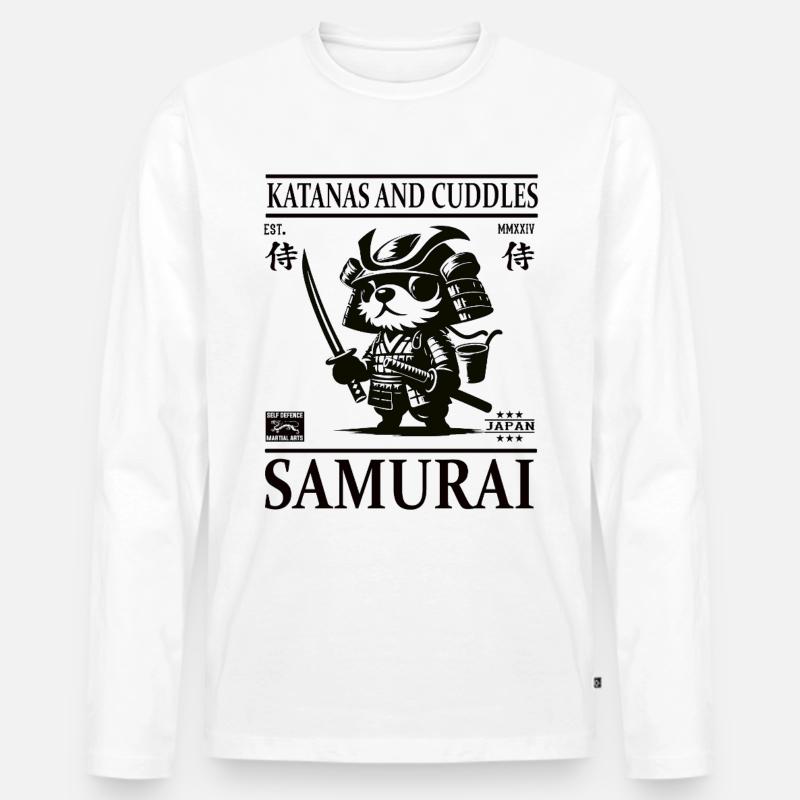 Süßer kleiner Hunde Samurai Design - Männer Premium Bio Langarmshirt - Weiß