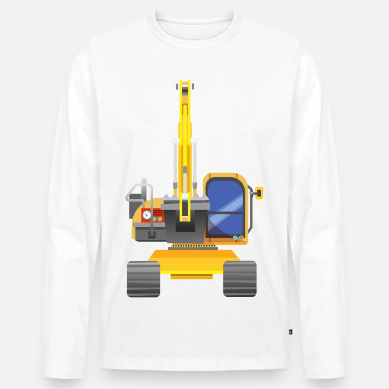 Gelber Bagger von vorne - Männer Premium Bio Langarmshirt - Weiß