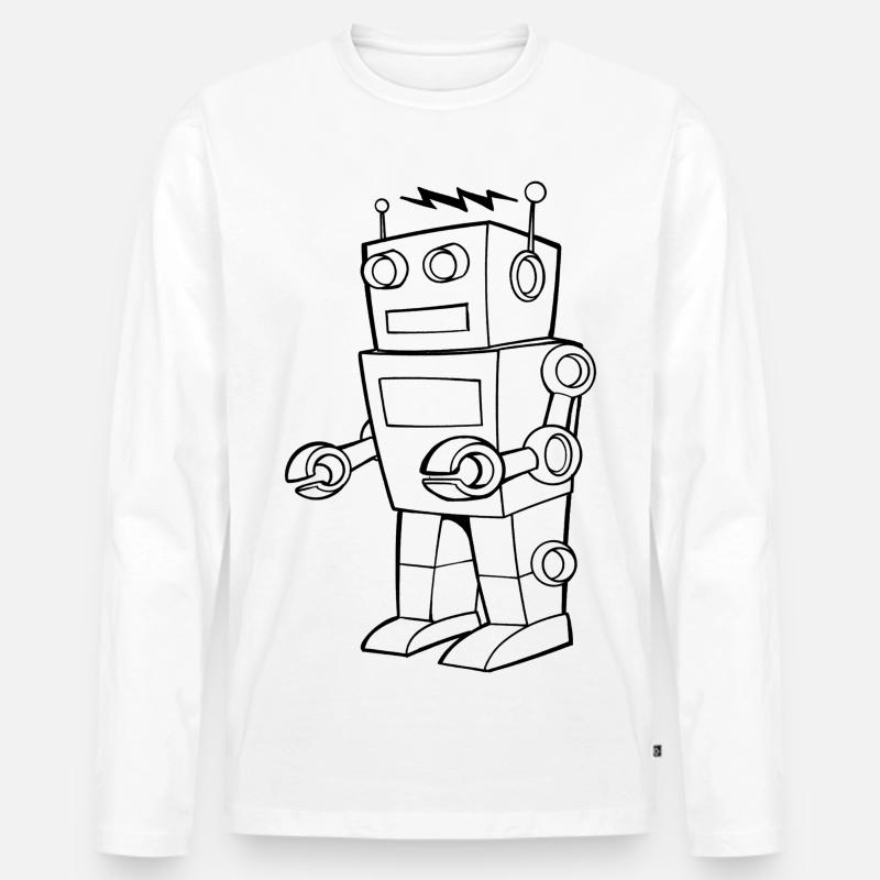 Roboter Vintage Skizze Design - Männer Premium Bio Langarmshirt - Weiß