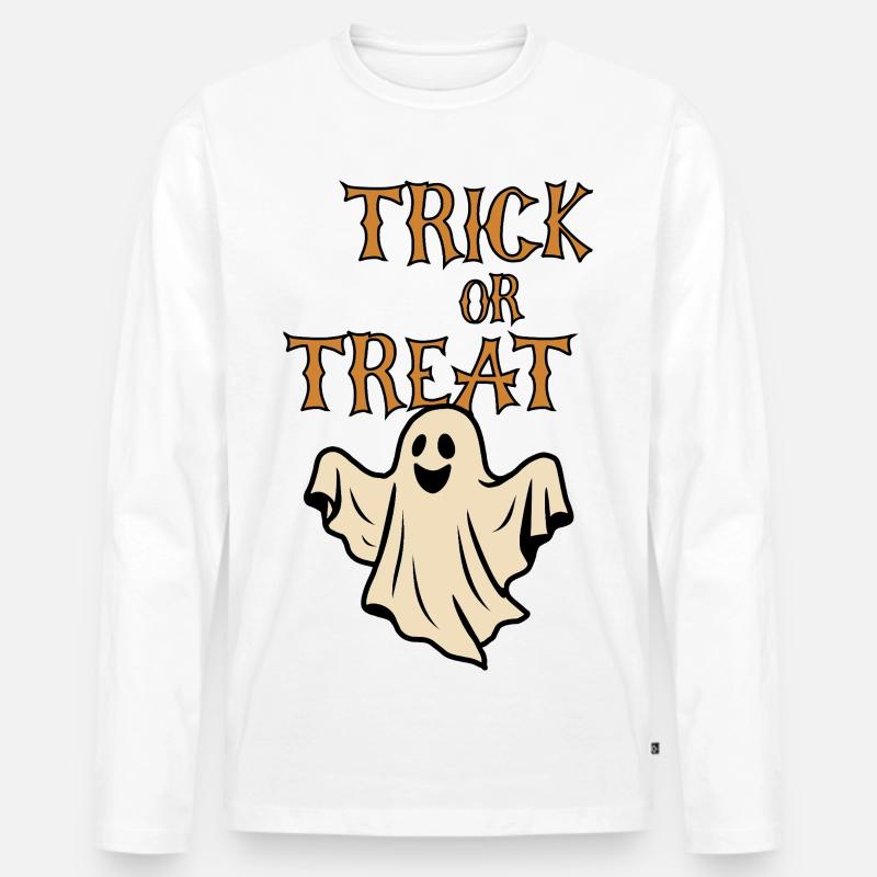 Trick oder Treat Geister Halloween Retro - Männer Premium Bio Langarmshirt - Weiß