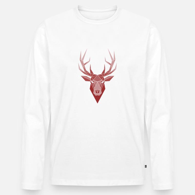 Hirsch Polygon Origami - Männer Premium Bio Langarmshirt - Weiß