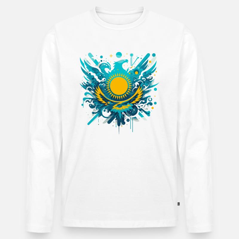 Kasachstan kunstvoll Geschenk - Männer Premium Bio Langarmshirt - Weiß