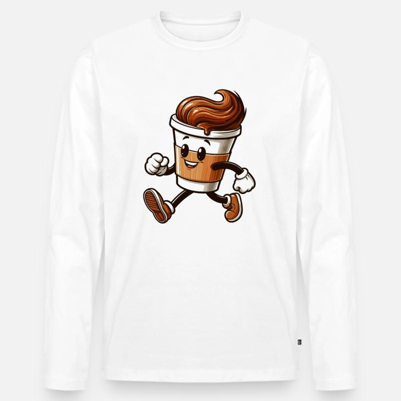 Kaffee Becher Kaffeebecher läuft Geschenk - Männer Premium Bio Langarmshirt - Weiß