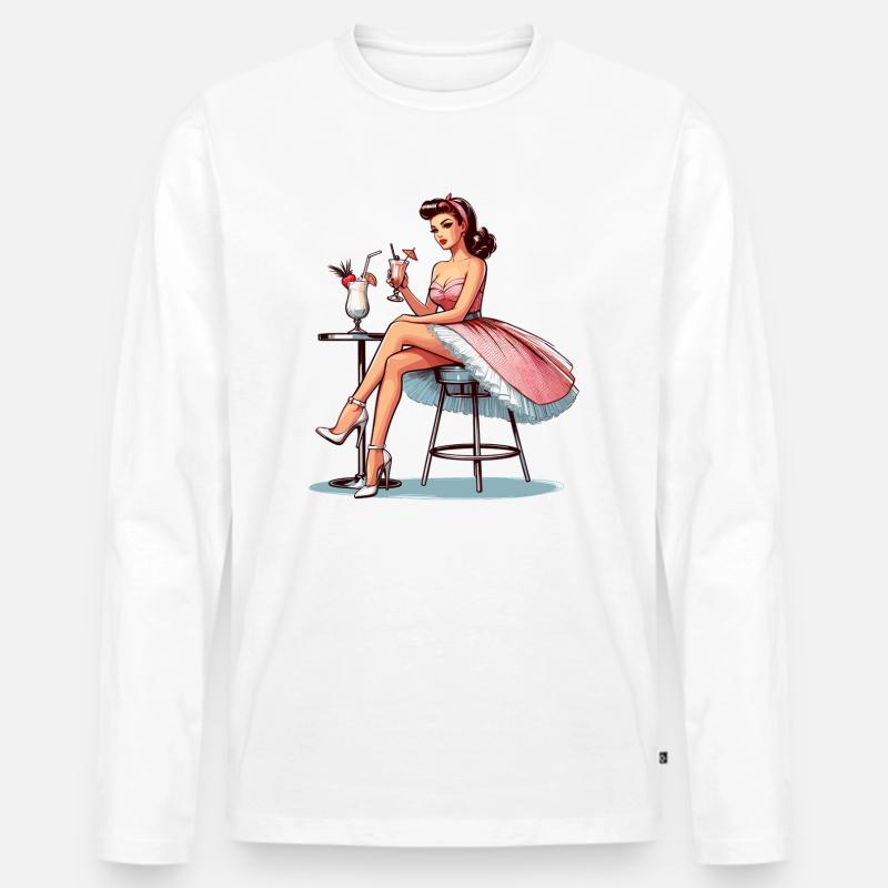 Frau Rockabilly Pina Colada Geschenk - Männer Premium Bio Langarmshirt - Weiß