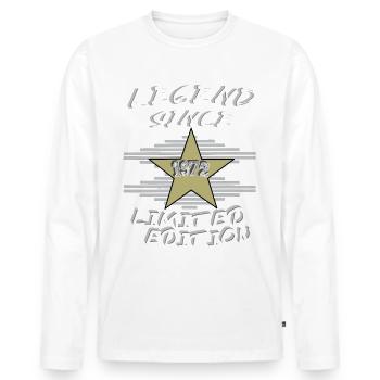 LEGEND SINCE 1972, wahre Legenden - Männer Premium Bio Langarmshirt - Weiß - Vorne - Nico (187cm)