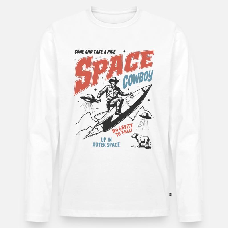 Space Cowboy - Männer Premium Bio Langarmshirt - Weiß