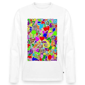 Doodle cadeau de dessin Pop Art moderne coloré - T-shirt manches longues Premium bio Homme - blanc - Devant - Nico (187cm)