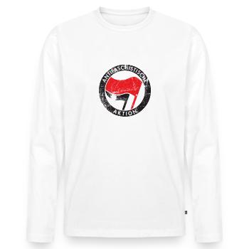 Antifa - Gegen Rechts - Männer Premium Bio Langarmshirt - Weiß - Vorne - Nico (187cm)
