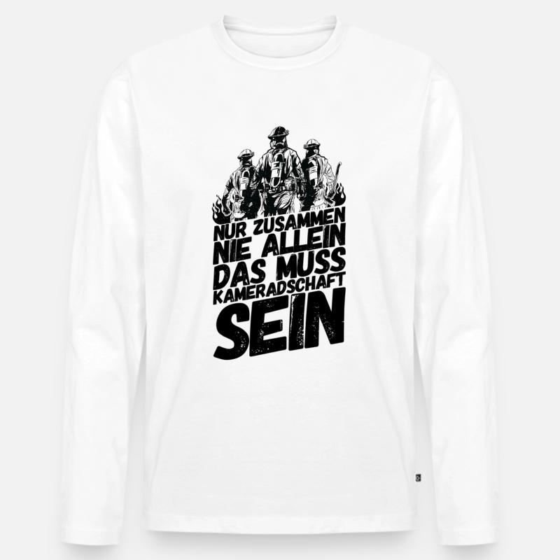 Feuerwehr Spruch Kameradschaft - Männer Premium Bio Langarmshirt - Weiß