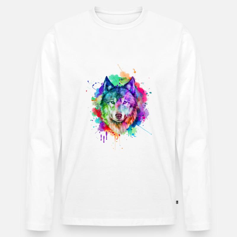 Aquarell Wolf Geschenk - Männer Premium Bio Langarmshirt - Weiß
