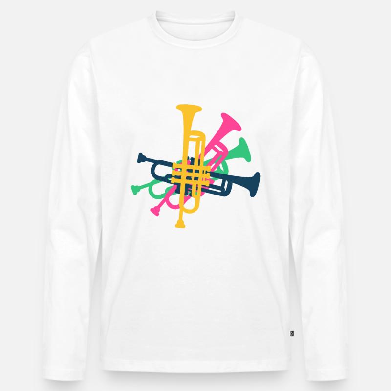 Trompete Trompeten Trompeter Bunt - Männer Premium Bio Langarmshirt - Weiß