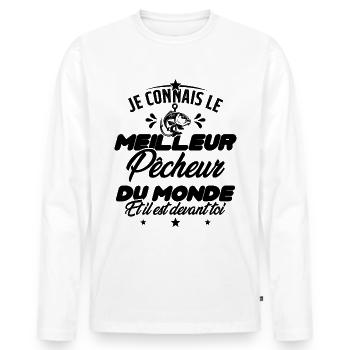 Meilleur Pecheur Humour Pêche Truite Drôle - T-shirt manches longues Premium bio Homme - blanc - Devant - Nico (187cm)