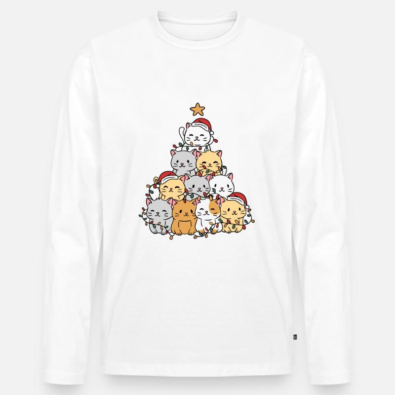 Katzen Weihnachtsbaum - Männer Premium Bio Langarmshirt - Weiß