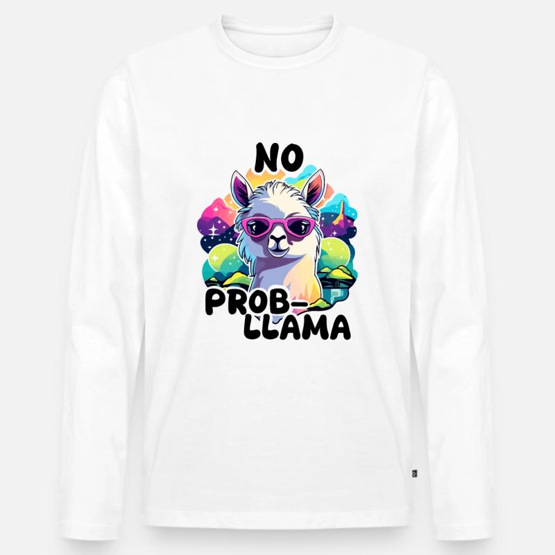No Prob Llama - Lama Alpaka - Männer Premium Bio Langarmshirt - Weiß