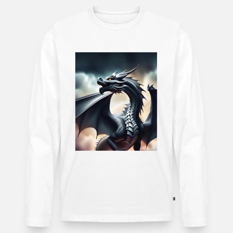 Grauer Drache - Männer Premium Bio Langarmshirt - Weiß