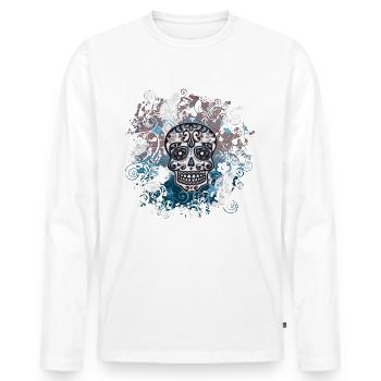 Skull Mexican Sugar Skull Flowers - Men's Premium Organic Long Sleeve Shirt - white - Front - Nico (187cm)