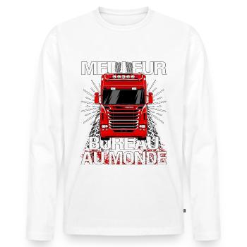 Camion cadeau routier chauffeur poids lourd humour - T-shirt manches longues Premium bio Homme - blanc - Devant - Nico (187cm)