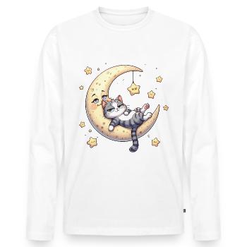 Moon and cat with stars - Men's Premium Organic Long Sleeve Shirt - white - Front - Nico (187cm)
