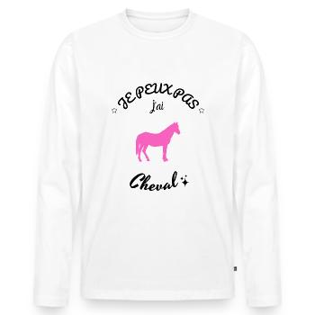 Je peux pas j'ai cheval - T-shirt manches longues Premium bio Homme - blanc - Devant - Nico (187cm)