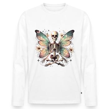 Squelette avec des ailes de papillon et des fleurs - T-shirt manches longues Premium bio Homme - blanc - Devant - Nico (187cm)