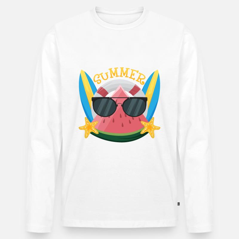 Watermelon with Sunglasses - Männer Premium Bio Langarmshirt - Weiß