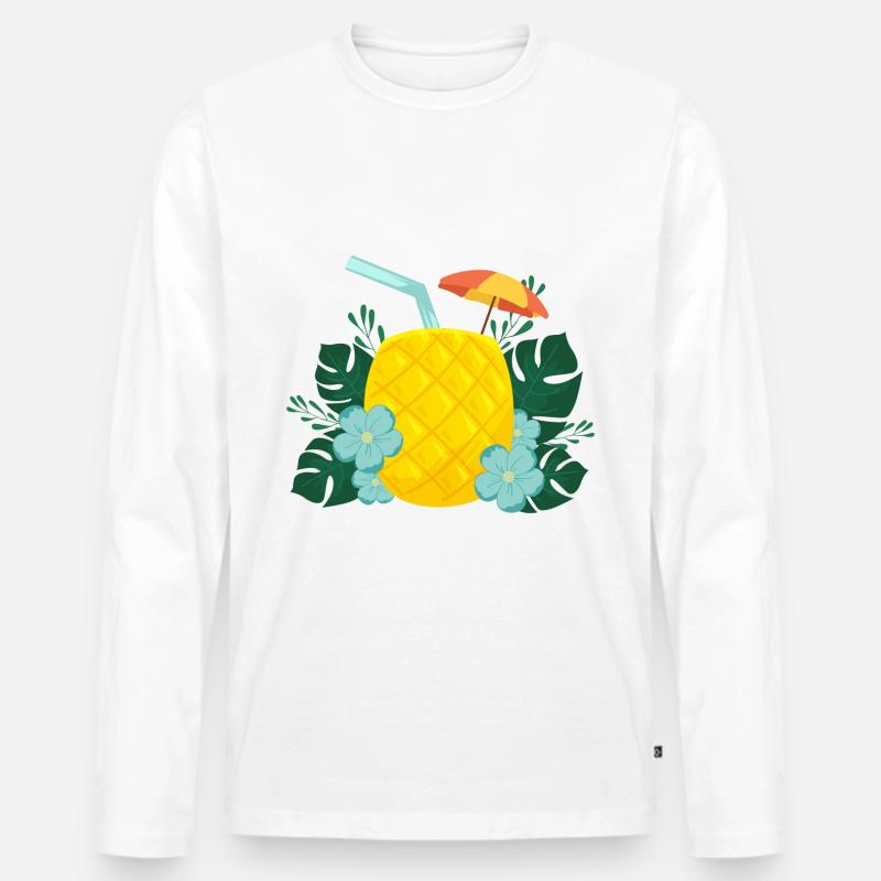 Pineapple Drink / Sommer / Sonne - Männer Premium Bio Langarmshirt - Weiß