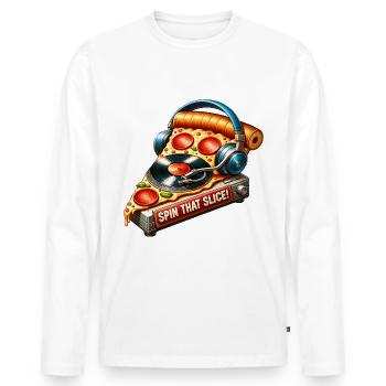 Pizza Music Lover : Faites tourner cette tranche - T-shirt manches longues Premium bio Homme - blanc - Devant - Nico (187cm)