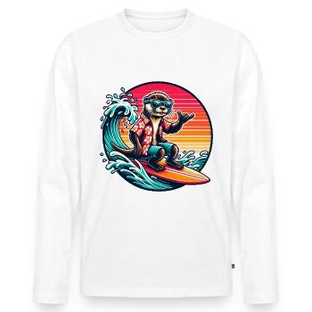 Graphique cool de loutre de surf dans un style rétro - T-shirt manches longues Premium bio Homme - blanc - Devant - Nico (187cm)
